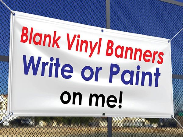 Vinyl banner hung on a fence