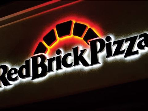 Halo-lit RedBrick Pizza sign