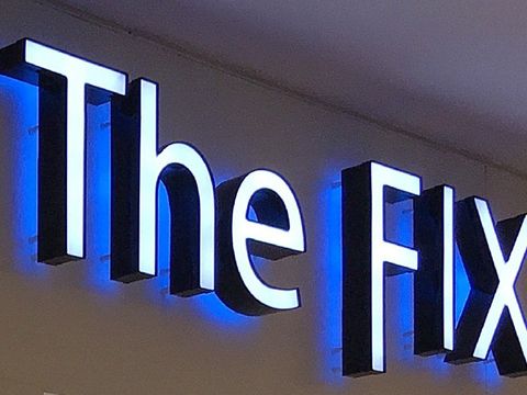 Front and back-lit letters spelling The Fix